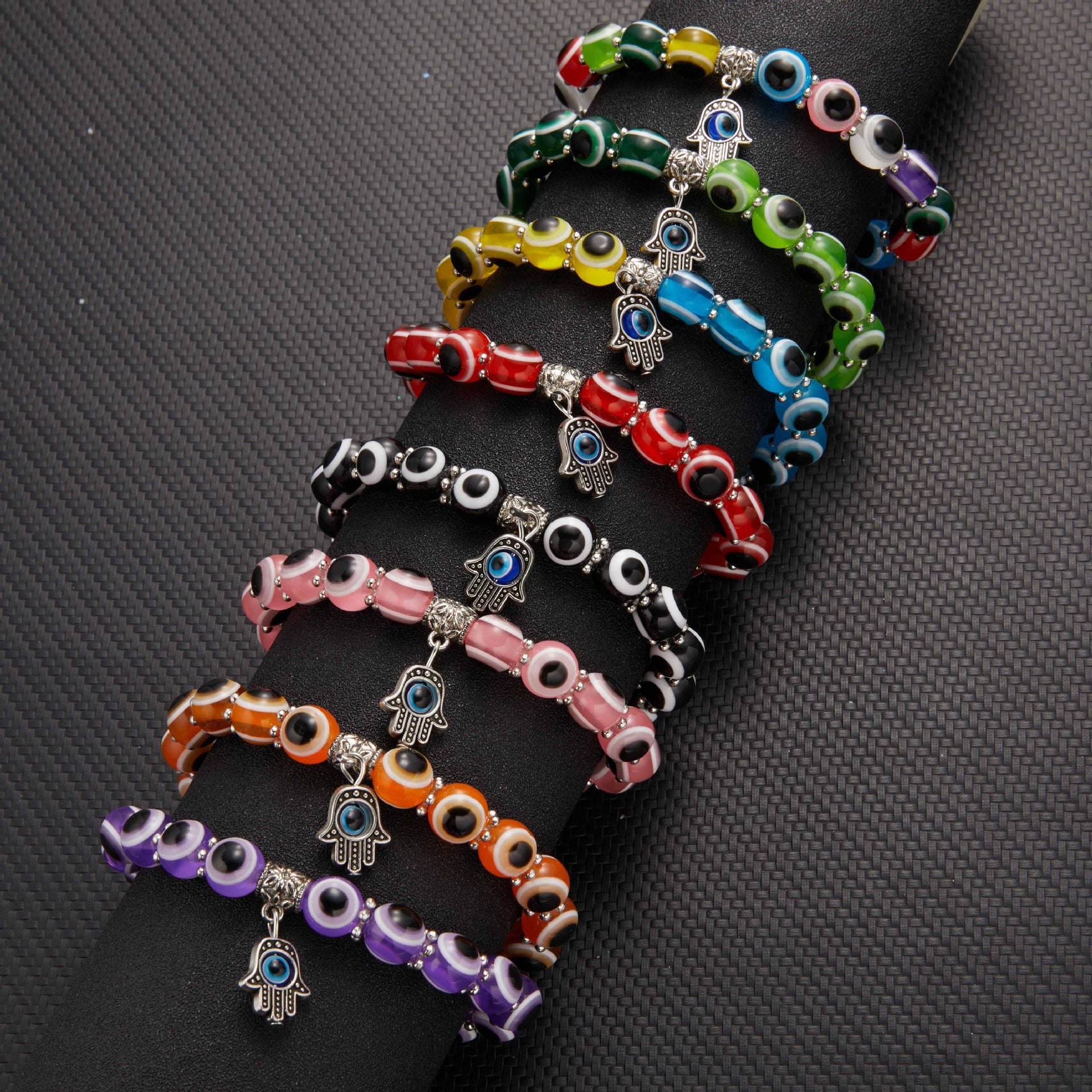 Wholesale Palm Hollow Devil Eyes Beaded Elastic Bracelet